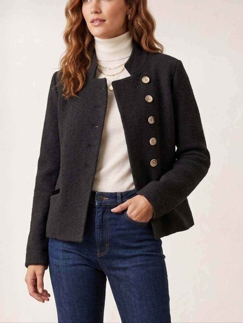 Anthropologie The Weave Charcoal Grey Asymmetrical Boiled Wool Blend Jacket Med